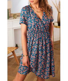 robe bleu canard imprimé rose